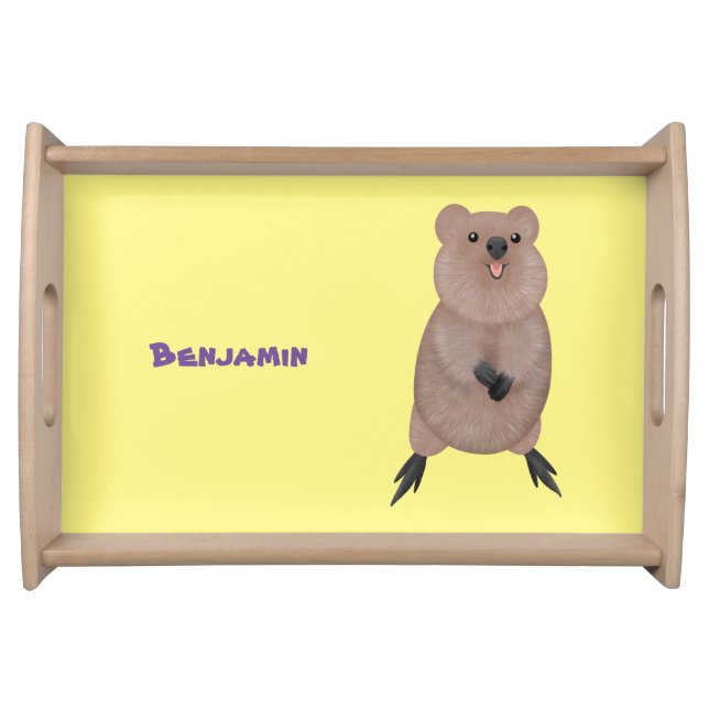 Happy smiling cute quokka cartoon design serving tray (Front)