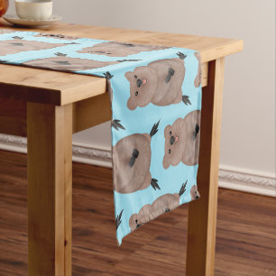 Happy smiling cute quokka cartoon design short table runner