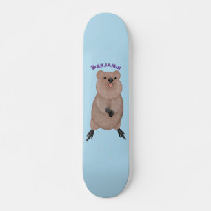 Happy smiling cute quokka cartoon design skateboard