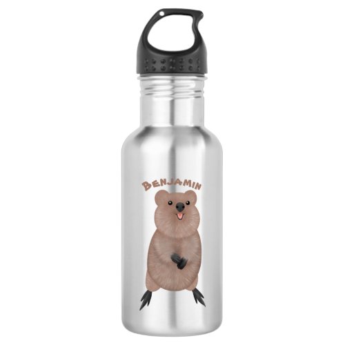 Happy smiling cute quokka cartoon design stainless steel water bottle