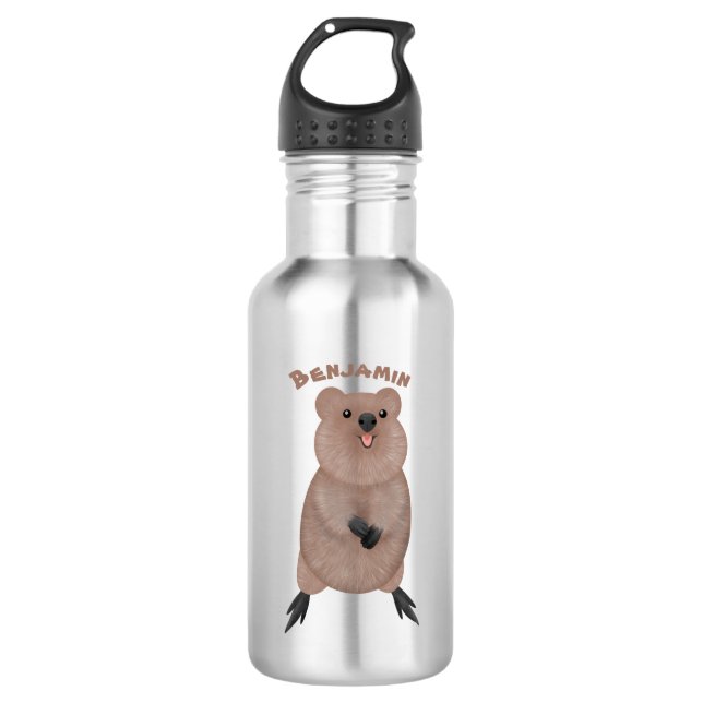 Happy smiling cute quokka cartoon design stainless steel water bottle (Front)