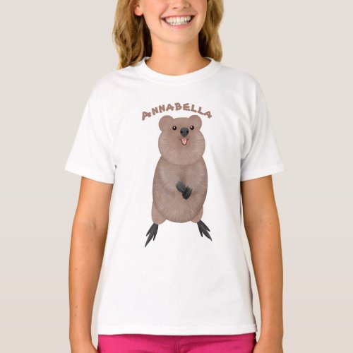 Happy smiling cute quokka cartoon design T_Shirt