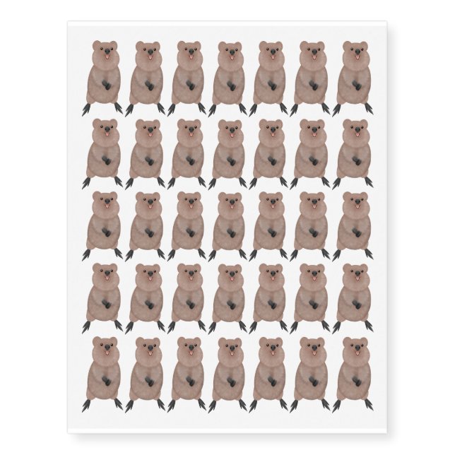 Happy smiling cute quokka cartoon design temporary tattoos (Front)