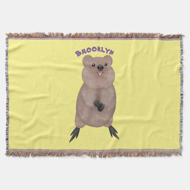 Happy smiling cute quokka cartoon design throw blanket (Front)