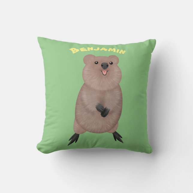 Happy smiling cute quokka cartoon design throw pillow (Front)