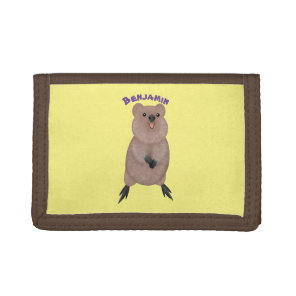 Happy smiling cute quokka cartoon design tri-fold wallet