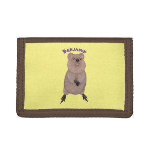Happy smiling cute quokka cartoon design tri-fold wallet
