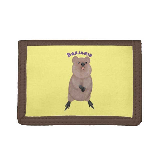 Happy smiling cute quokka cartoon design trifold wallet (Front)