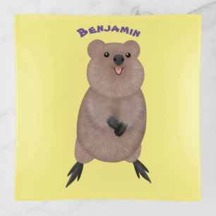 Happy smiling cute quokka cartoon design trinket tray
