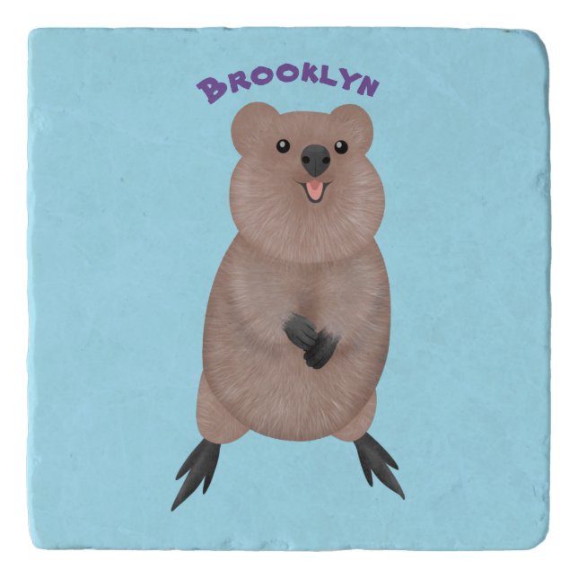 Happy smiling cute quokka cartoon design trivet (Front)