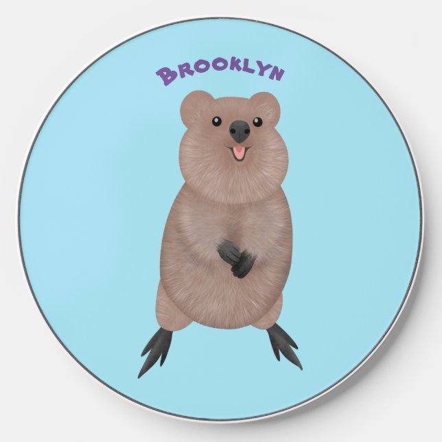 Happy smiling cute quokka cartoon design wireless charger  (Front)