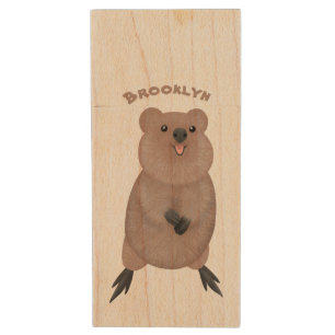 Happy smiling cute quokka cartoon design wood flash drive