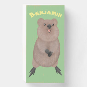 Happy smiling cute quokka cartoon design wooden box sign