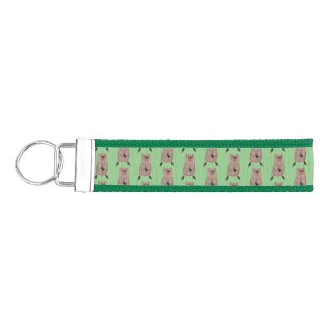 Happy smiling cute quokka cartoon design  wrist keychain (Keys on Left)
