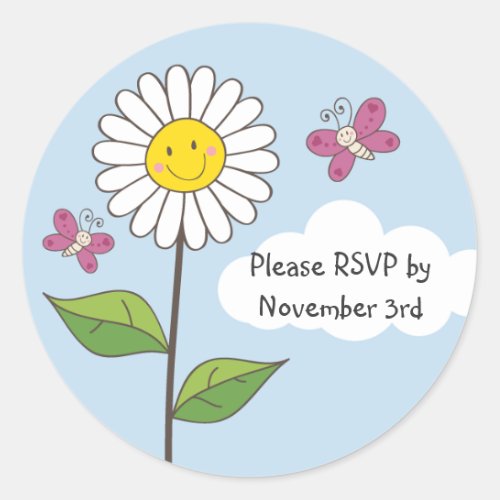 Happy Smiling Daisy  Butterflies RSVP Stickers