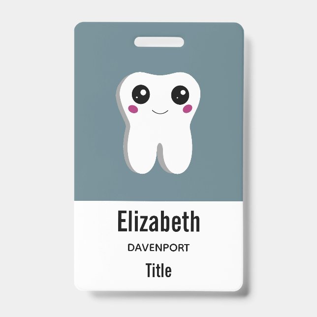 Happy Smiling Dental Tooth Cute Badge (Front)