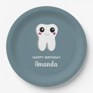 Happy Smiling Dental Tooth Cute Birthday Paper Plates