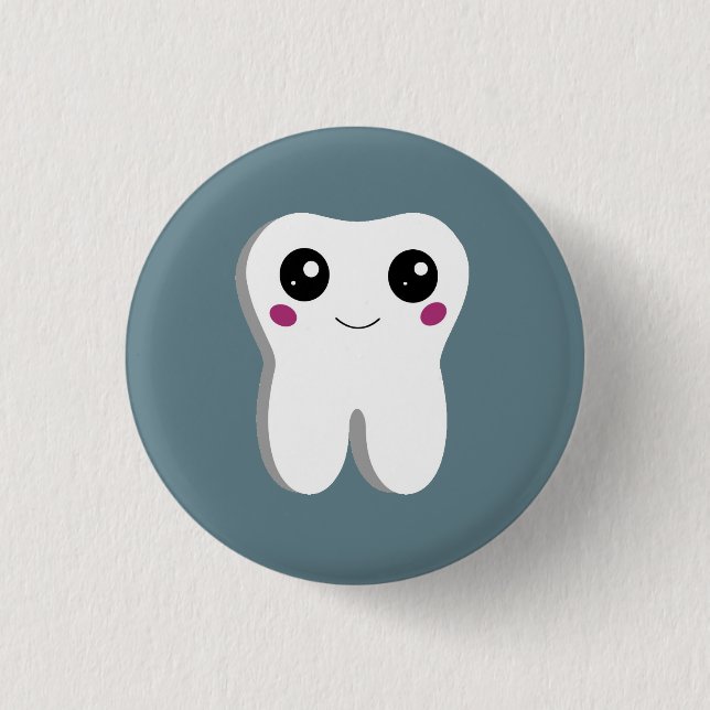 Happy Smiling Dental Tooth Cute Button (Front)
