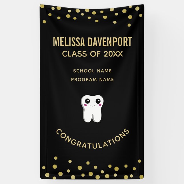 Happy Smiling Dental Tooth Cute Graduation Banner (Vertical)