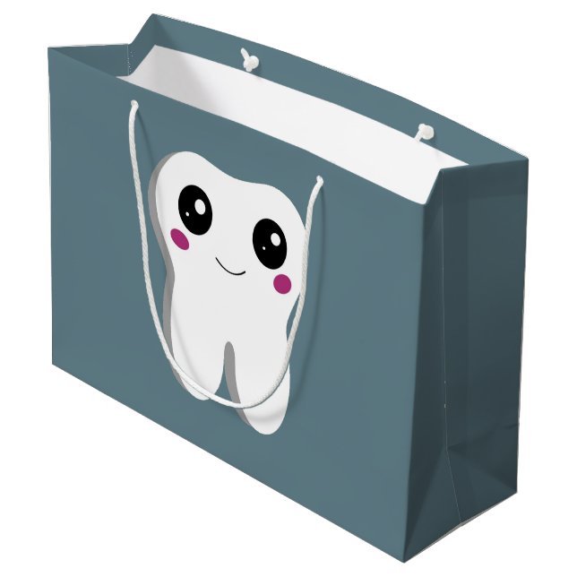 Happy Smiling Dental Tooth Cute Large Gift Bag (Back Angled)