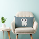 Happy Smiling Dental Tooth Cute Lumbar Pillow<br><div class="desc">Pillow with a drawing of a big white tooth with a cute kawaii smile and big happy eyes.</div>