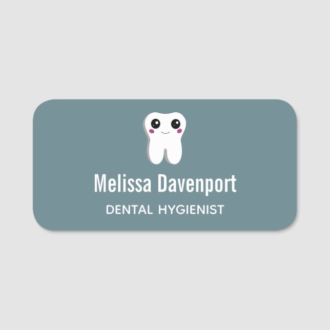 Happy Smiling Dental Tooth Cute Name Tag (Front)
