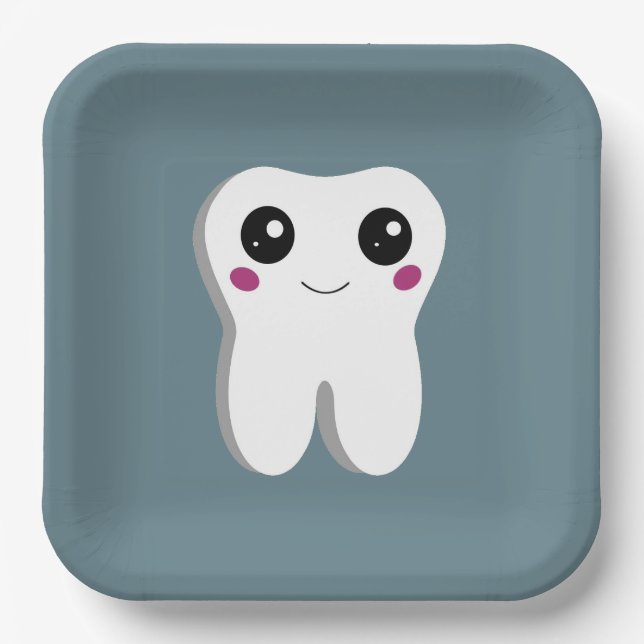 Happy Smiling Dental Tooth Cute Paper Plates (Front)