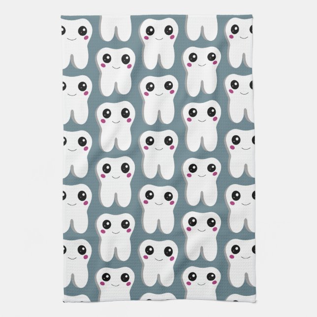 Happy Smiling Dental Tooth Cute Pattern Kitchen Towel (Vertical)