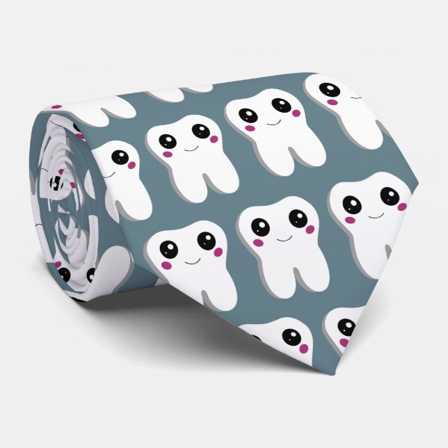 Happy Smiling Dental Tooth Cute Patterned Neck Tie (Rolled)