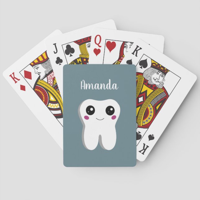 Happy Smiling Dental Tooth Cute Poker Cards (Back)