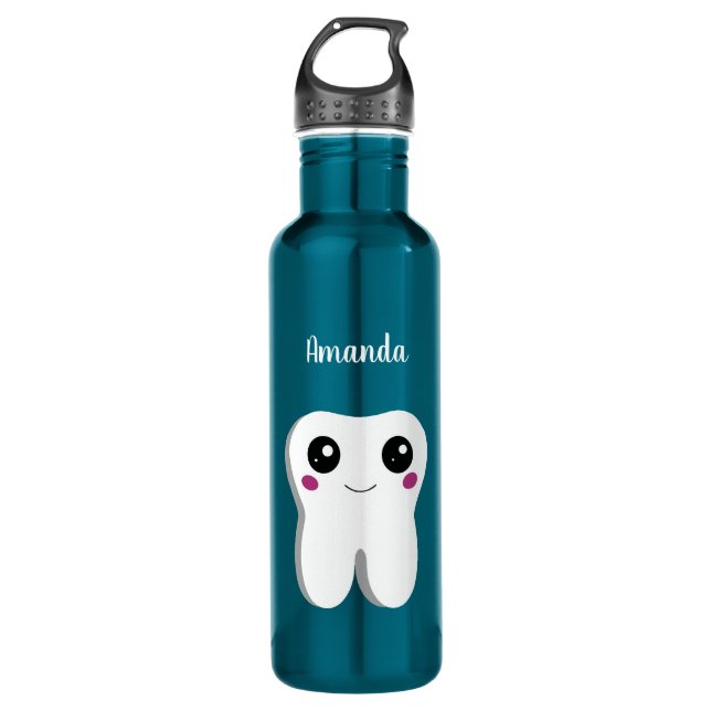 Happy Smiling Dental Tooth Cute Stainless Steel Water Bottle (Front)