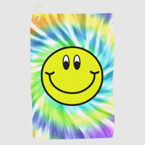 Happy Smiling Face Emoji Tie Dye Golf Towel
