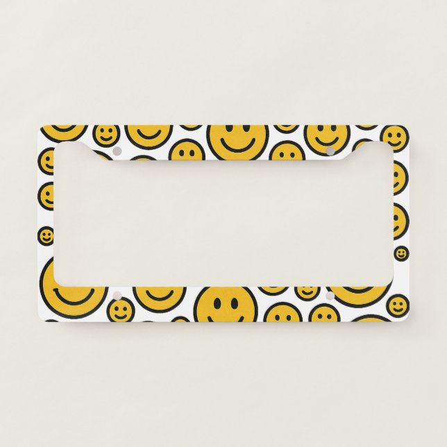 Happy Smiling Face Retro Emoji License Plate Frame (Front)