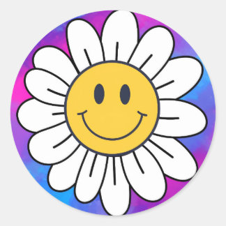 Happy Smiling Face Tie Dye Classic Round Sticker