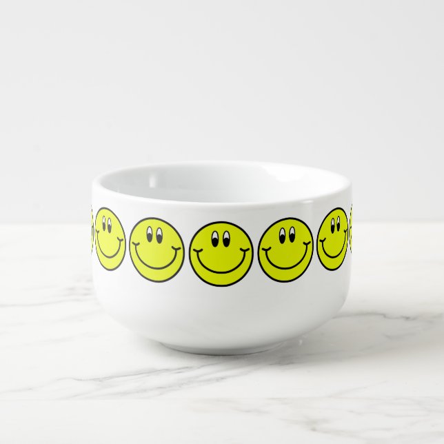 Happy Smiling Faces Emoji Soup Mug or Cereal Bowl (Front)