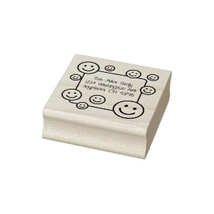 Happy Smiling Faces Return Address Rubber Stamp