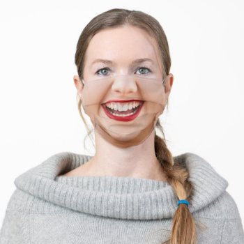 Happy Smiling Female Face Red Lipstick Funny Adult Cloth Face Mask by YourSparklingShop at Zazzle