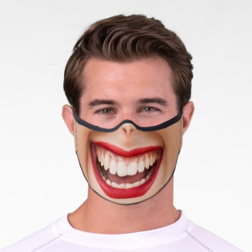Happy Smiling Female Face Red Lipstick Funny Premium Face Mask
