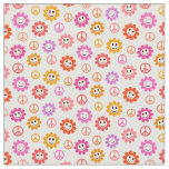 Happy Smiling Flowers pattern with peace signs Fabric