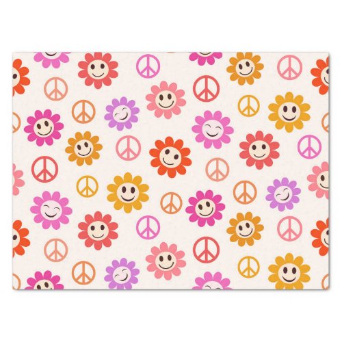 Happy Smiling Flowers pattern with peace signs  Tissue Paper