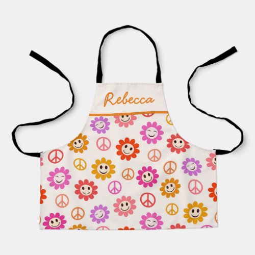 Happy Smiling Flowers with peace signs Girls  Apron