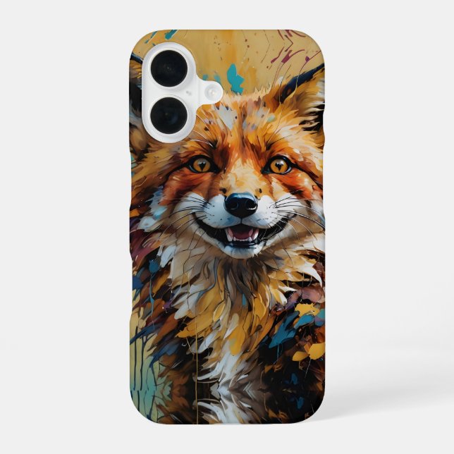 Happy Smiling Fox -paint splatter Iphone Case (Back)