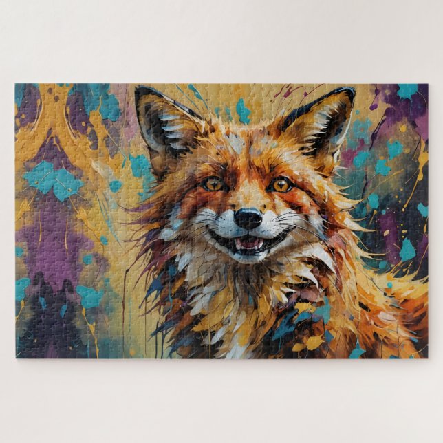 Happy Smiling Fox -paint splatter Jigsaw Puzzle (Horizontal)