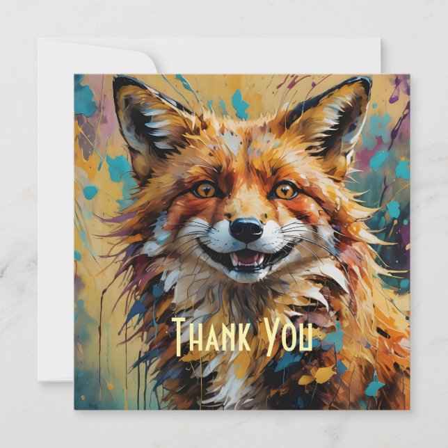 Happy Smiling Fox -paint splatter Thank You Card (Front)