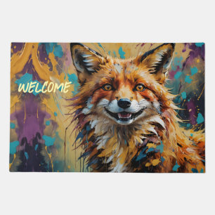 Happy Smiling Fox -paint splatter Welcome Doormat