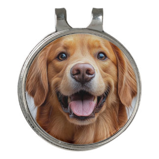 Happy Smiling Golden Retriever dog Golf Hat Clip