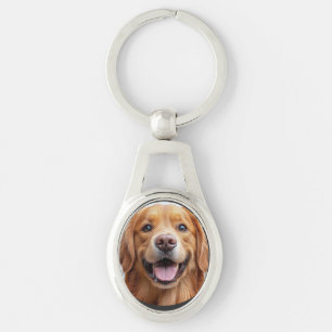 Happy Smiling Golden Retriever dog Keychain