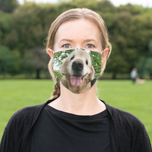 Happy Smiling Golden Retriever Dog Outside Adult Cloth Face Mask