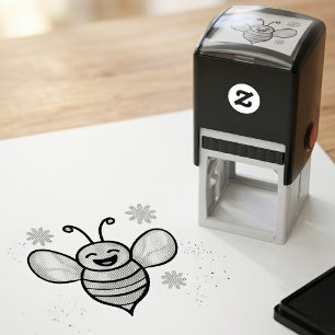 Happy Smiling Kawaii Baby Bee with Cute Flowers Self-inking Stamp