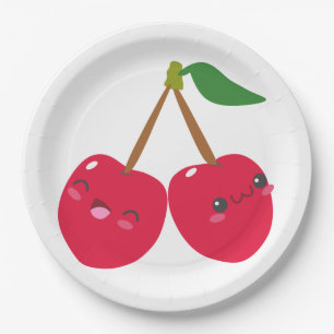 Happy Smiling Kawaii Cherry Fruit Paper Plates